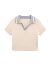 Contrast Color Polo Neck Short Sleeve Knit